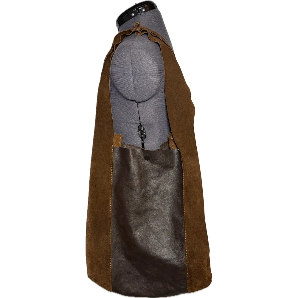 Brown Suede & Leather Tote Shoulder Bag Slouchy‎ Boho Two-Tone Snap STAINED